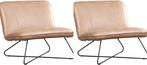 Taupe leren industriële fauteuils zonder armleuning - Vinta, Huis en Inrichting, Nieuw, Ophalen of Verzenden, 75 tot 100 cm, Leer