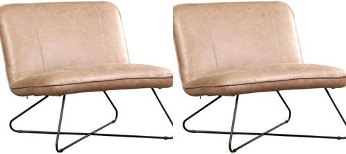 Taupe leren industriële fauteuils zonder armleuning - Vinta, Huis en Inrichting, Fauteuils, 75 tot 100 cm, Nieuw, 75 tot 100 cm