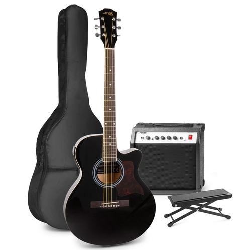 MAX ShowKit elektrisch akoestische gitaarset met voetenbankj, Muziek en Instrumenten, Snaarinstrumenten | Gitaren | Elektrisch
