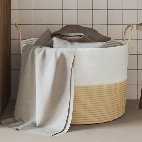 vidaXL Opbergmand Ø 51x33 cm katoen beige en wit, Huis en Inrichting, Woonaccessoires | Schalen en Manden, Nieuw, Verzenden