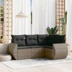 vidaXL 4-delige Loungeset met kussens poly rattan grijs, Verzenden, Nieuw, Rotan, Loungeset