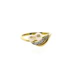 8 Krt. Ring met parel en diamant | 0,07 ct., Sieraden, Tassen en Uiterlijk, Antieke sieraden, Ophalen of Verzenden, Goud, Met edelsteen