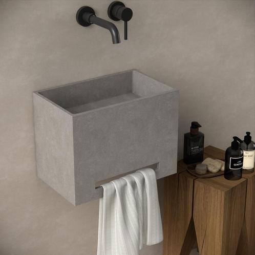 Wand fontein Tomo 40x25x30cm beton met handdoekhouder donker, Doe-het-zelf en Verbouw, Sanitair, Verzenden