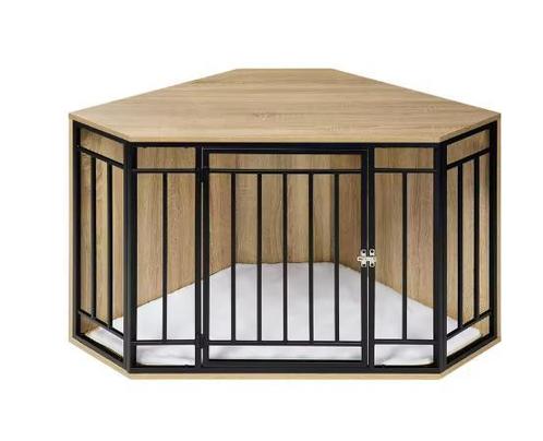 Hoek Hondenbench – Hout en Metaal met Kussen 111×67×60 cm, Dieren en Toebehoren, Hondenhokken, Nieuw, Verzenden