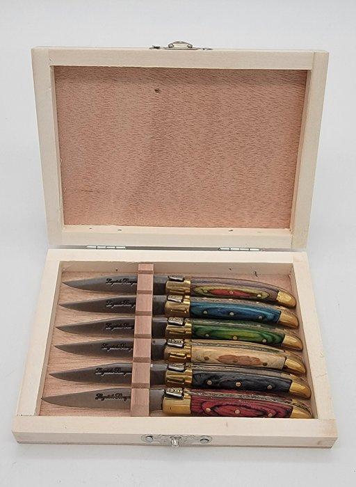 Laguiole Bougna - Tafelmessenset (6) - Hout, Messing - Pic -, Antiek en Kunst, Antiek | Keukenbenodigdheden