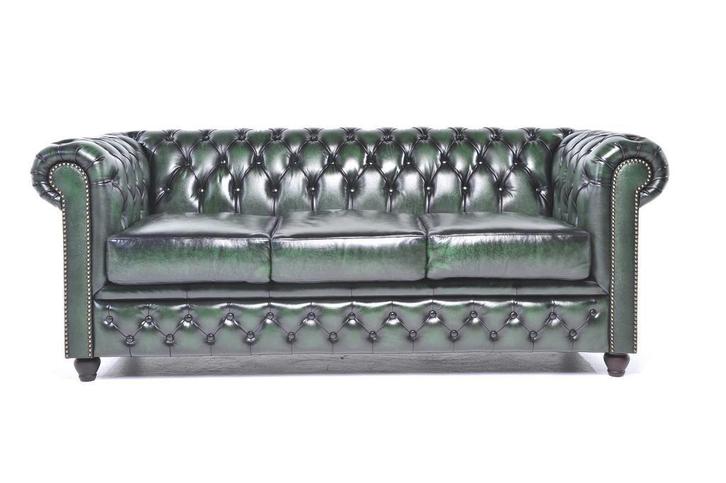 Chesterfield Eco Leather Line – Antiek Groen 3-zits bank, Huis en Inrichting, Banken | Bankstellen, 200 tot 250 cm, 75 tot 100 cm