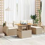 vidaXL 6-delige Loungeset met kussens poly rattan beige, Verzenden, Nieuw, Rotan, Loungeset