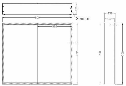 Wiesbaden Quatro spiegelkast +verlichting 80x70x13, Huis en Inrichting, Woonaccessoires | Spiegels, Ophalen of Verzenden
