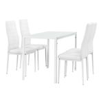 Eetkamerset eethoek Porvoo 5-delig glas tafel en stoelen wit, Verzenden, Nieuw