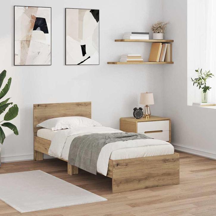 vidaXL Bedframe met hoofdeinde Artisan Eiken 75 x 190 cm, Huis en Inrichting, Slaapkamer | Bedden, Bruin, Nieuw, Hout, Verzenden