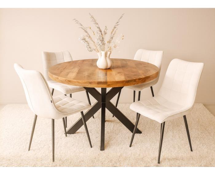 Combideal Leonardo: ronde eettafel Mangohout 120 cm met 4, Huis en Inrichting, Tafels | Eettafels, Nieuw, Ophalen of Verzenden