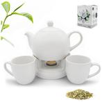 Bella Fiore Theepot Met Warmer 1L Inclusief 2 Mokken Wit -, Ophalen of Verzenden, Nieuw