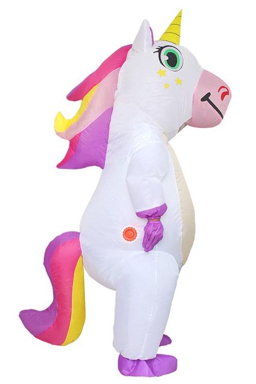 KIMU® Opblaas Kostuum Kinderen Witte Eenhoorn 122 128 134 14, Kinderen en Baby's, Carnavalskleding en Verkleedspullen, Nieuw, Ophalen of Verzenden