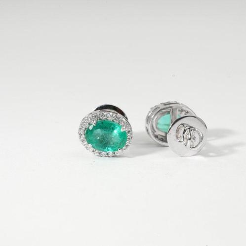 Oorstekers - 18 karaat Witgoud - 3.22ct. tw. Smaragd -, Sieraden, Tassen en Uiterlijk, Antieke sieraden