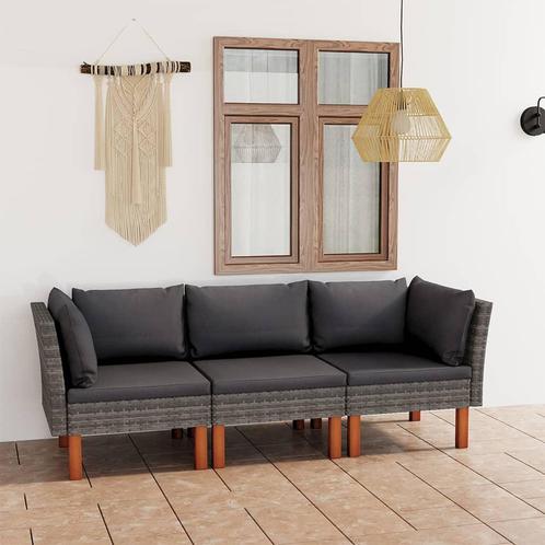 vidaXL Tuinbank 3-zits met kussens poly rattan grijs, Tuin en Terras, Tuinsets en Loungesets, Nieuw, 3 zitplaatsen, Rotan, Verzenden