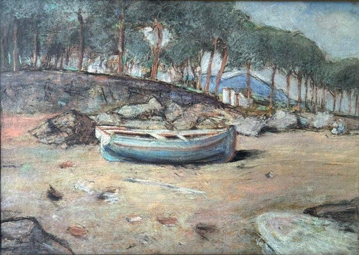 Giuseppe Casciaro (1863-1941) - Paesaggio con barca, Antiek en Kunst, Kunst | Schilderijen | Klassiek