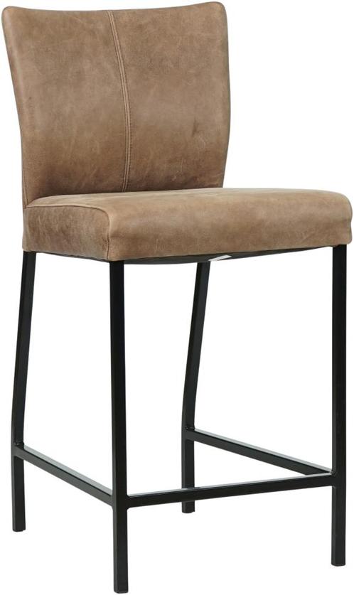 Bruine leren moderne barkruk - poot vierkant zwart - Vintage, Huis en Inrichting, Barkrukken, 90 cm of meer, Met voetsteun, 1 kruk