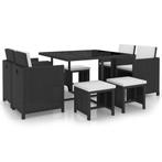 vidaXL 9-delige Tuinset met kussens poly rattan zwart, Tuin en Terras, Meer dan 8 zitplaatsen, Nieuw, Tuinset, Verzenden