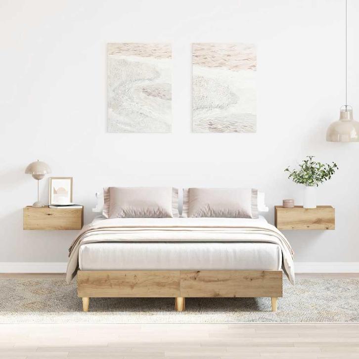 vidaXL Bedframe zonder matras spaanplaat artisanaal, Huis en Inrichting, Slaapkamer | Bedden, Bruin, Nieuw, Hout, Tweepersoons
