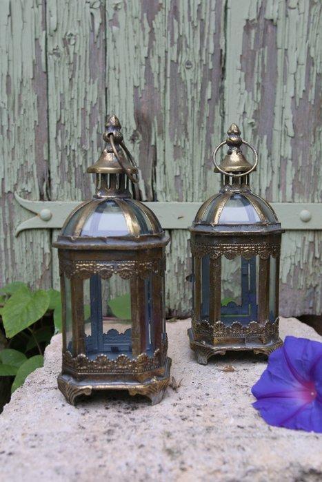 Lantaarn (2) - Glas, Metaal - Lantaarns van metaal, Antiek en Kunst, Curiosa en Brocante