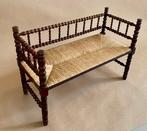 Bank - Vintage Bobbin bench met rietzitting uit de jaren