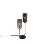 Art Deco tafellamp zwart met smoke glas 2-lichts - Laura, Huis en Inrichting, Lampen | Tafellampen, Nieuw, Glas, Art Deco, 50 tot 75 cm