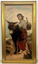 Enrico Terzi (1855-1936) - Contadina con asinello, Antiek en Kunst, Kunst | Schilderijen | Klassiek
