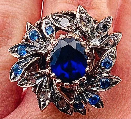 Zonder Minimumprijs - Ring - 9 kt. Roségoud, Zilver Saffier, Sieraden, Tassen en Uiterlijk, Ringen