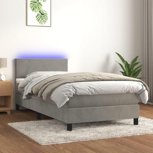 vidaXL Boxspring met matras en LED fluweel lichtgrijs 90x200, Huis en Inrichting, Slaapkamer | Bedden, 90 cm, 200 cm, Grijs, Eenpersoons