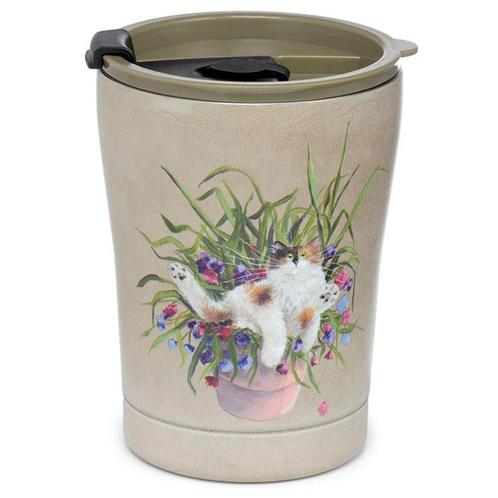Thermosbeker Kim Haskins Kat in Plantpot RVS - Bruin - 300ml, Huis en Inrichting, Keuken | Keukenbenodigdheden, Nieuw, Ophalen of Verzenden