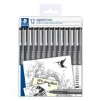 Fineliner Staedtler Pigment 308 zwart set à 12 breedtes, Ophalen of Verzenden, Nieuw