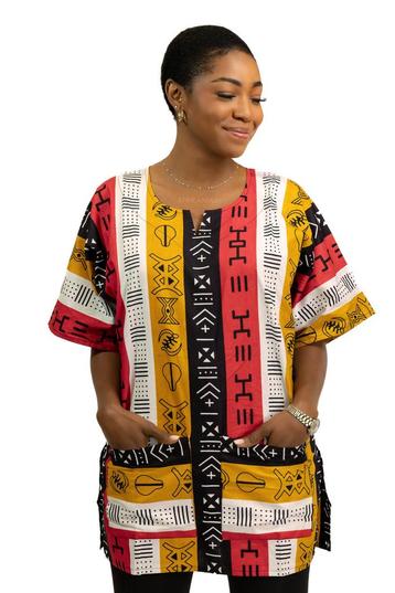 Rode Bogolan Symbols Dashiki Shirt / Dashiki Jurk - Afrikaan beschikbaar voor biedingen