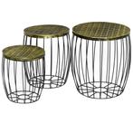 TRUUSK Bijzettafels 3-delige Set Retro-stijl Metalen Mand Na, Verzenden, Nieuw