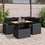 vidaXL 5-delige Loungeset met kussens poly rattan zwart, Verzenden, Nieuw, Rotan, Loungeset