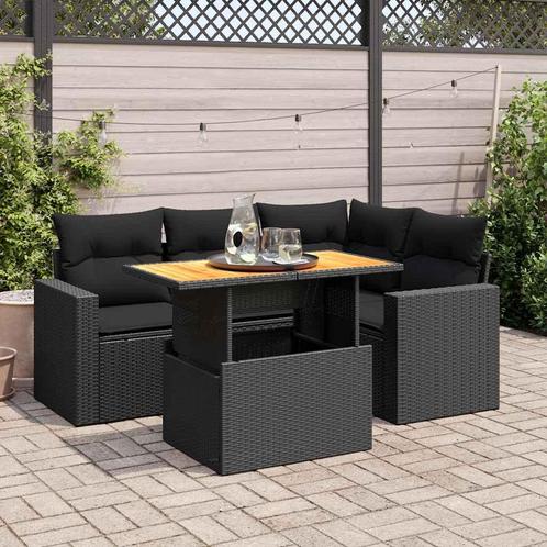 vidaXL 5-delige Loungeset met kussens poly rattan zwart, Tuin en Terras, Tuinsets en Loungesets, Loungeset, Nieuw, Rotan, Verzenden