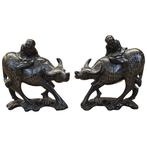 Pair of Water Buffalos - Hout & Zilver - China  (Zonder, Antiek en Kunst