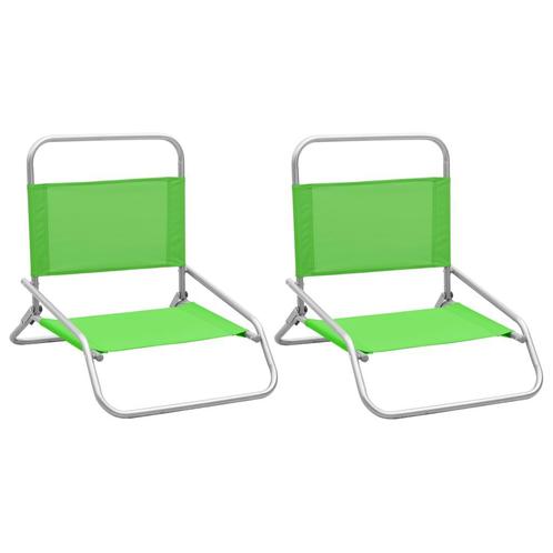 vidaXL Strandstoelen 2 st inklapbaar stof groen, Tuin en Terras, Tuinstoelen, Nieuw, Verzenden