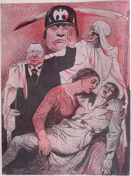 Het fascisme van Mussolini op spotprent (lijst optie), Antiek en Kunst, Kunst | Litho's en Zeefdrukken, Verzenden