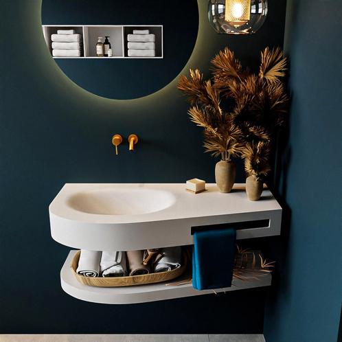 MONDIAZ RIVA 100cm Wastafel met planchet kleur Talc., Doe-het-zelf en Verbouw, Sanitair, Bad, Nieuw, Ophalen of Verzenden