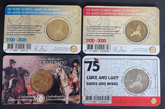 België. 2 1/2 Euro / 5 Euro 2015/2020 (4 stuks) (Zonder, Postzegels en Munten, Munten | Europa | Euromunten