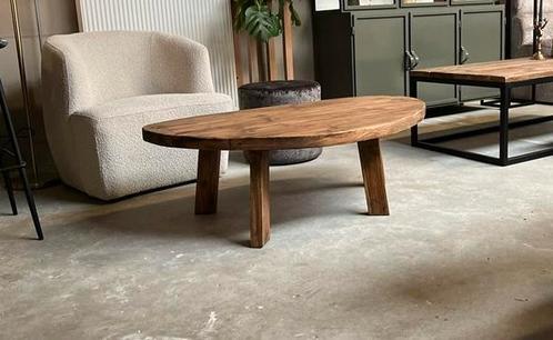 Salontafel oud hout, eiken, kiezel, rond, recht maatwerk, Huis en Inrichting, Tafels | Salontafels, Nieuw, Eikenhout, Overige houtsoorten