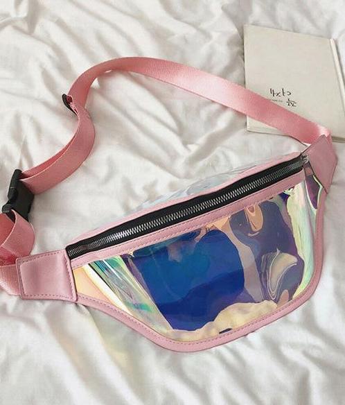 Grote Transparante Iridescent Heuptas Lichtroze Holografisch, Sieraden, Tassen en Uiterlijk, Tassen | Damestassen, Overige typen