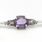 Zilver, 925 Sterling Zilveren Amethist & Marcasiet - Broche, Antiek en Kunst