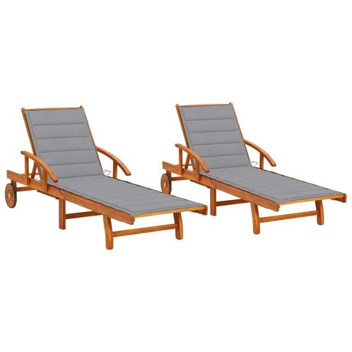 vidaXL Ligstoelen 2 st met kussens massief acaciahout, Tuin en Terras, Ligbedden, Nieuw, Verzenden