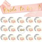 Bride to Be en Team Bride set met sjerp en buttons 16-delig, Verzenden, Nieuw, Feestartikel, Geboorte of Huwelijk