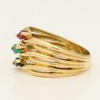 Ring - 18 karaat Geel goud - Robijn, smaragd, saffier, Sieraden, Tassen en Uiterlijk, Ringen, Nieuw