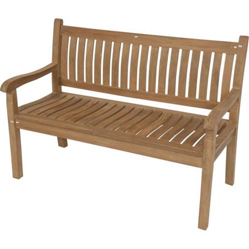 Teak tuinbank gebogen rug 130 cm, Huis en Inrichting, Stoelen, Nieuw, Ophalen of Verzenden