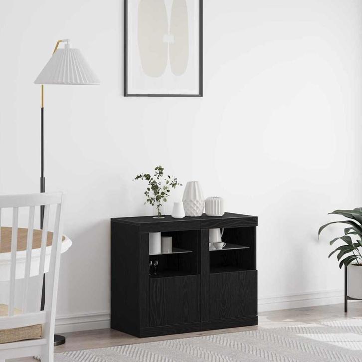 vidaXL Bijzetkast 2 pcs Zwart eiken 41 x 37 x 67 cm Bewerkt, Huis en Inrichting, Kasten | Overige, Nieuw, Verzenden