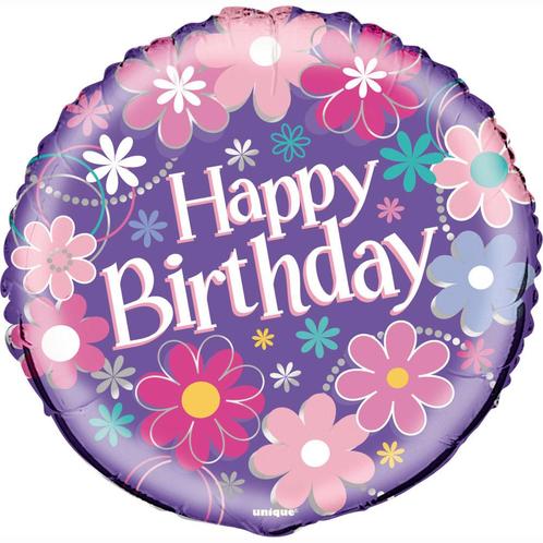 Helium Ballon Bloemen Happy Birthday 45cm leeg, Hobby en Vrije tijd, Feestartikelen, Nieuw, Verzenden