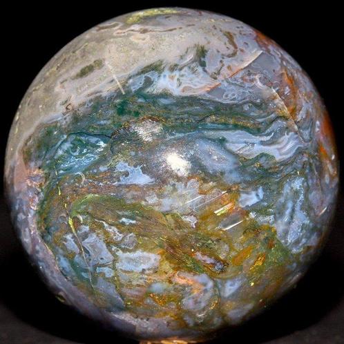 Mos Agaat Carving Sphere Mosagaat Sphere - symbool van, Verzamelen, Mineralen en Fossielen